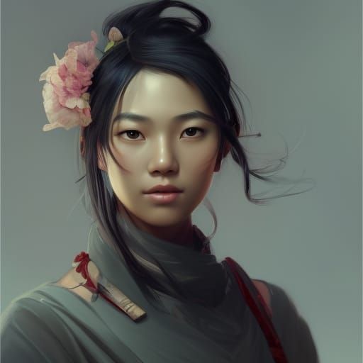 Revolutionary Asian Woman Portrait in Art Nouveau Style