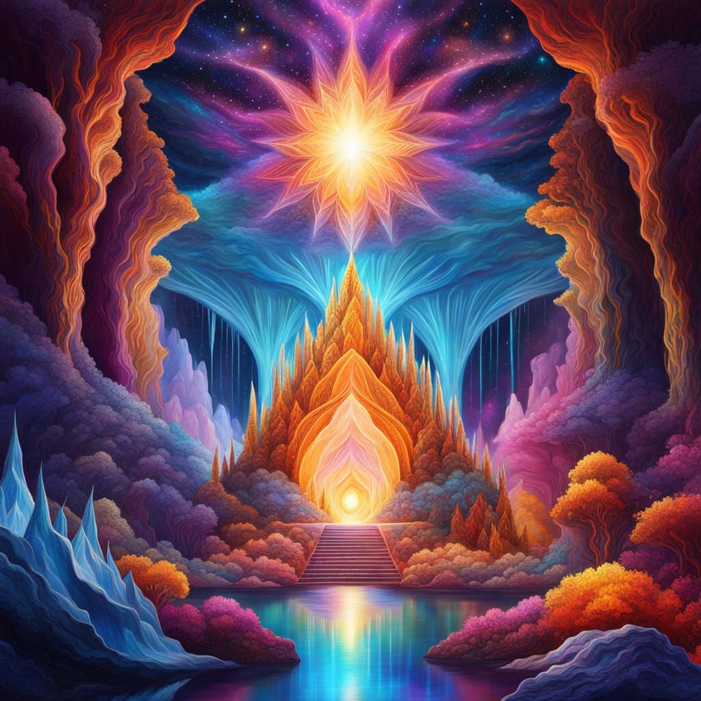 Celestial Crystal Cave: Five Elements in Cosmic Art