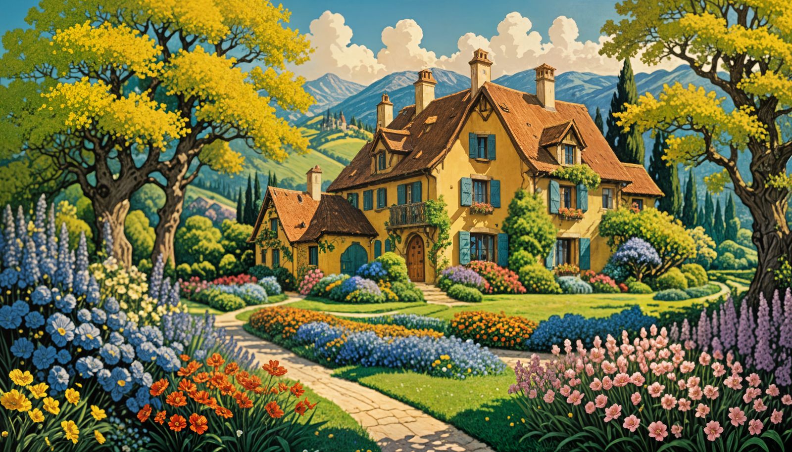 Spring Landscape Inspired by Fantasy Lithography