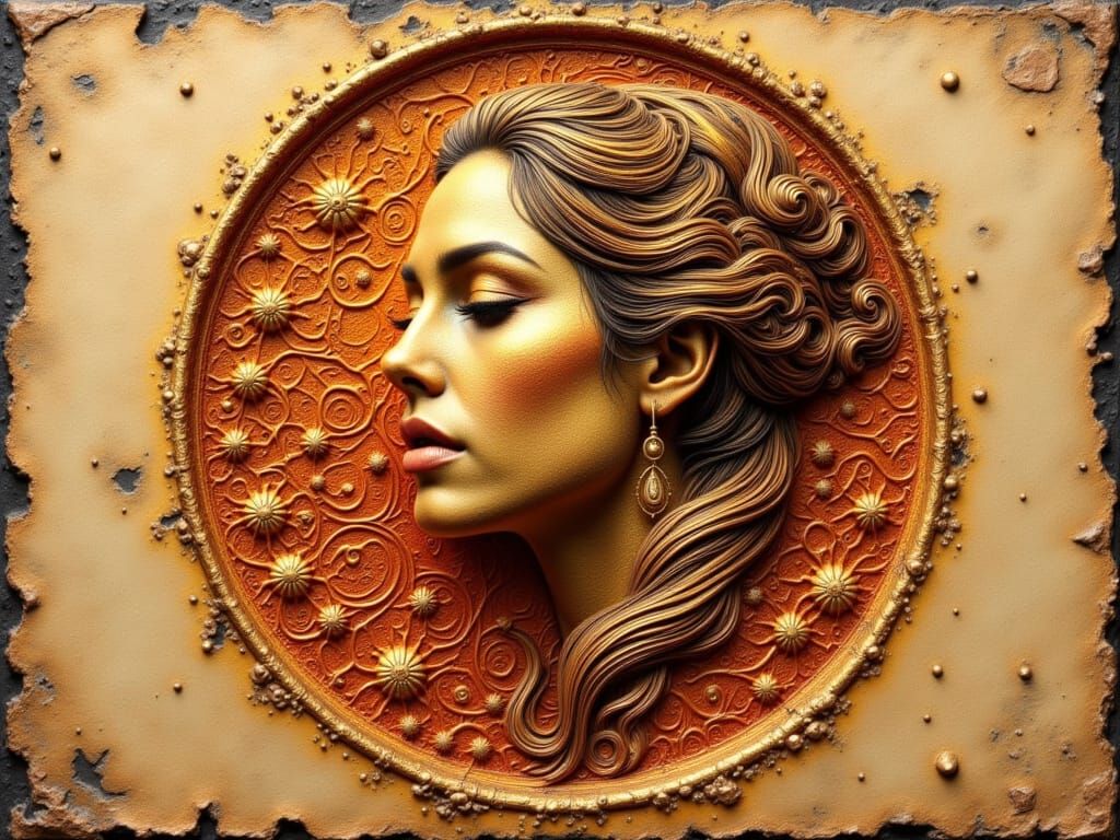 Woman Wax Seal Portrait on Aged Paper