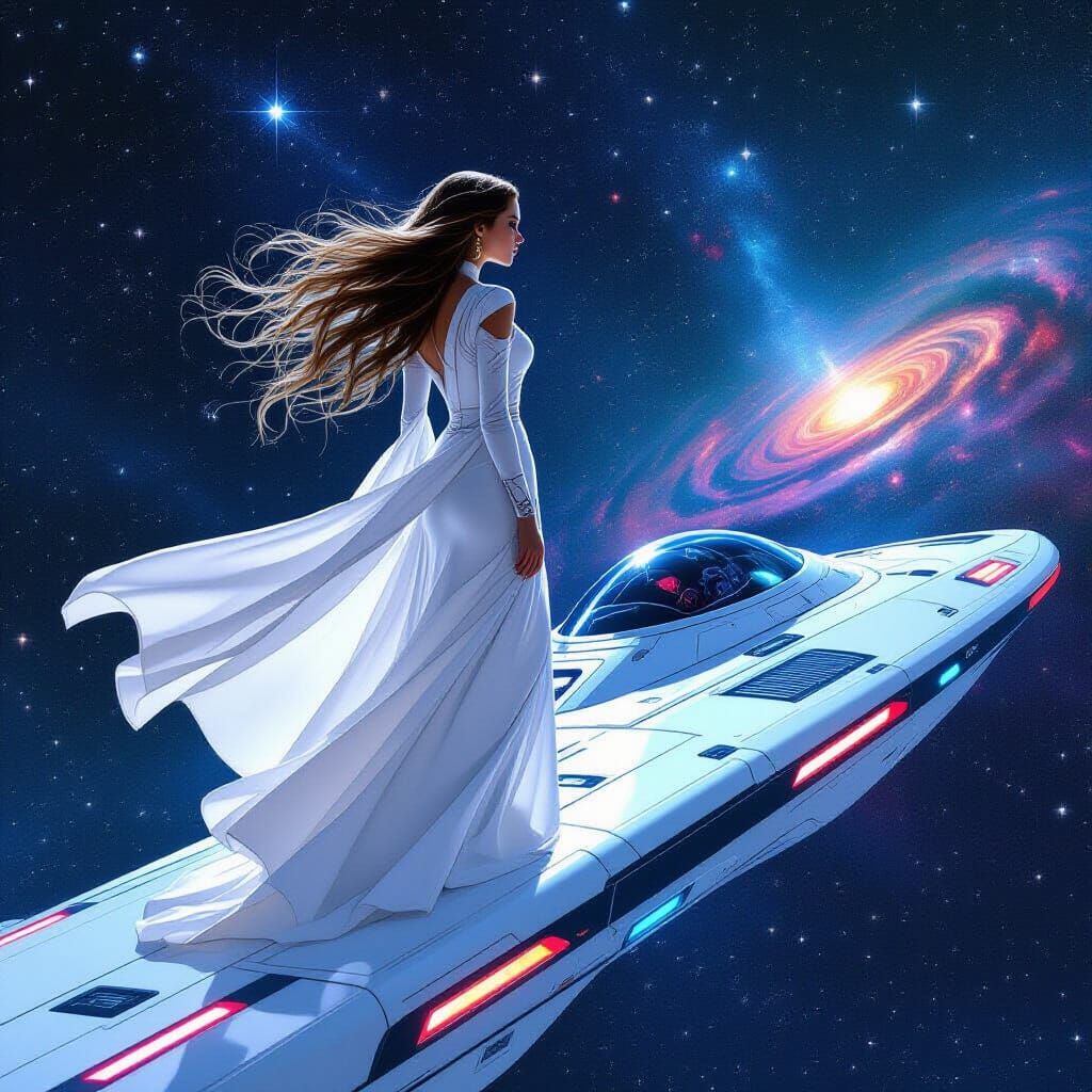 Futuristic Woman on Spaceship in Digital Art Style