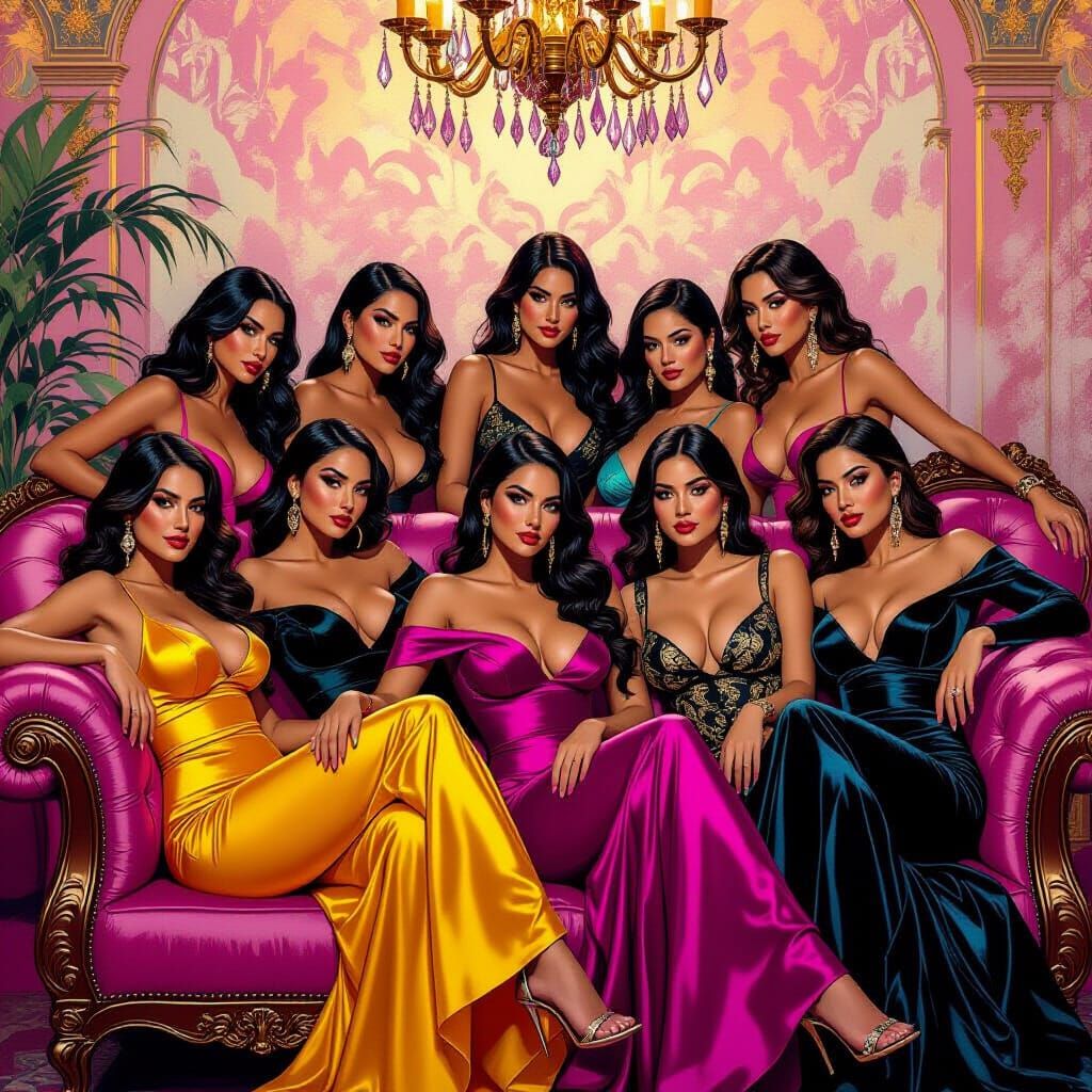 Latina Women in Art Nouveau Style Lounge