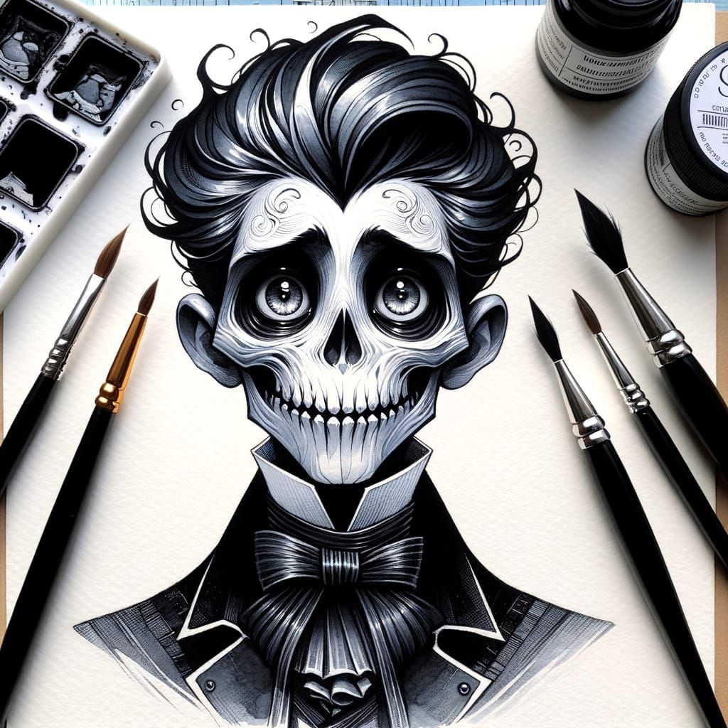 Unique Cartoon Character in Dark Victorian Style