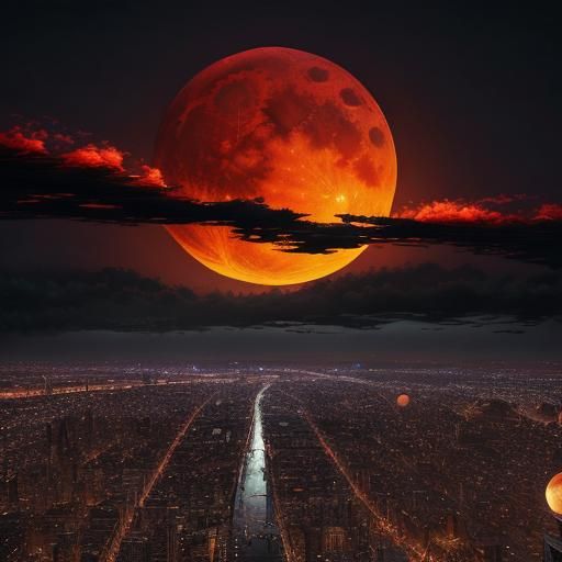 Blood Moon Cityscape: Digital Matte Painting