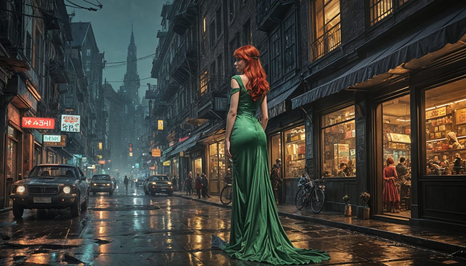 Breathtaking Vampire Woman in Cyberpunk Blade Runner City