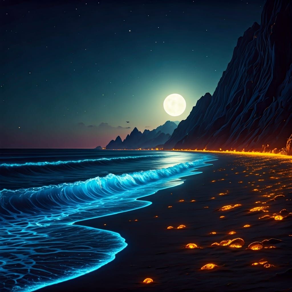 Bioluminescent Waves: Art Nouveau Ethereal Glow