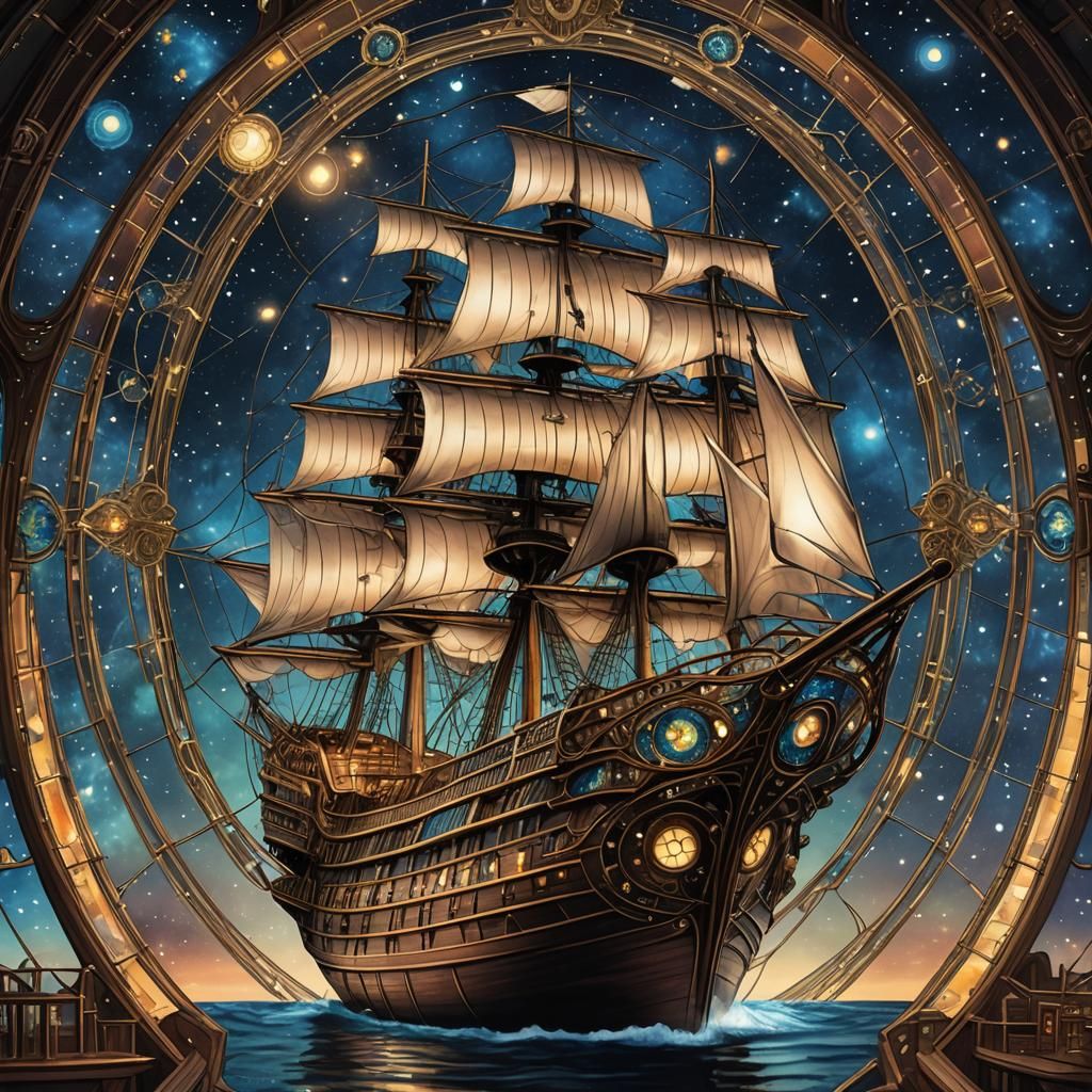 Solar Punk Galaxy Galleon Amidst the Stars