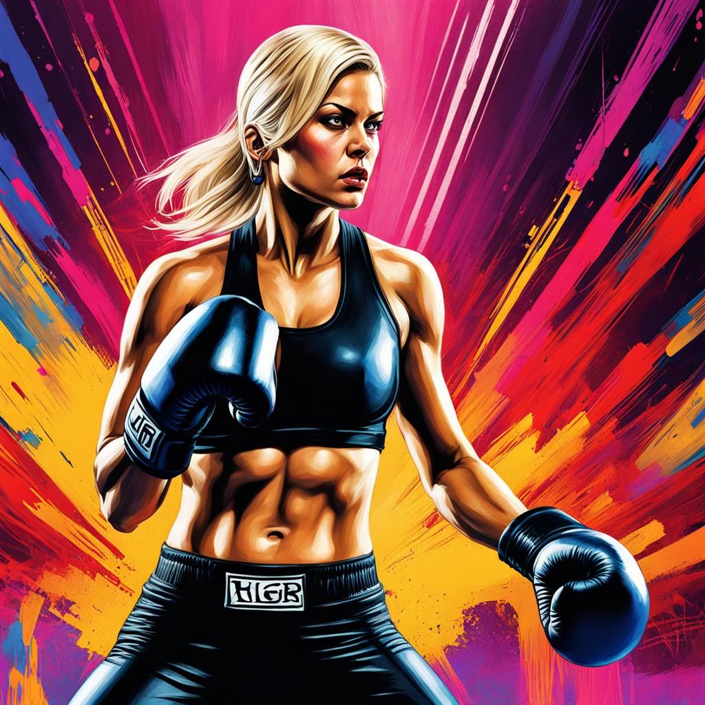 Blonde Kickboxer in Detailed Expressionist Action Painting
