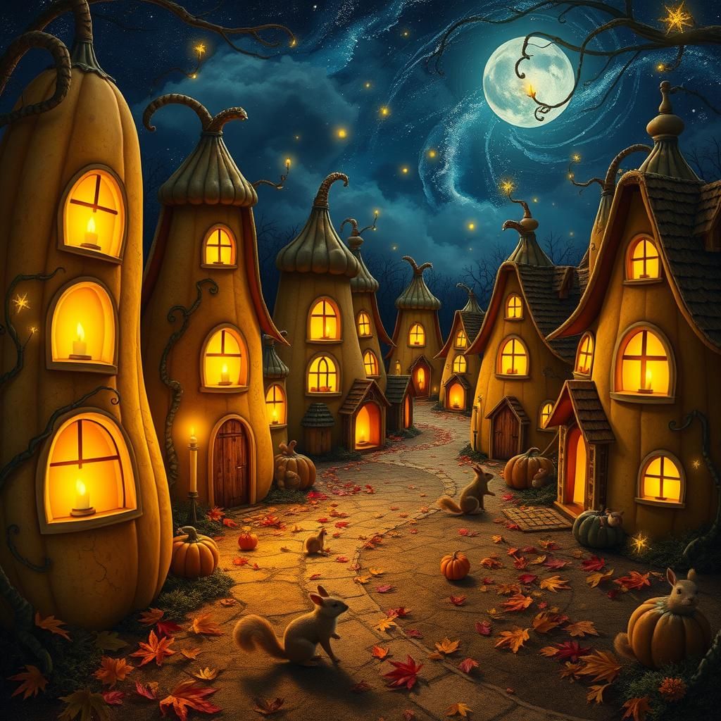Magical Gourd Village in Autumn Night
