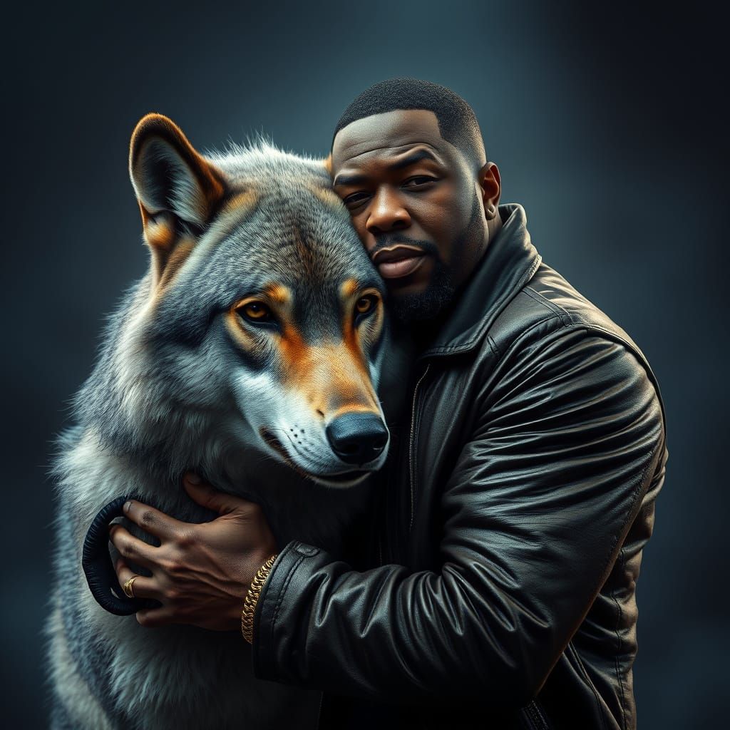 50 Cent Hugs a Wolf: Realistic Digital Art