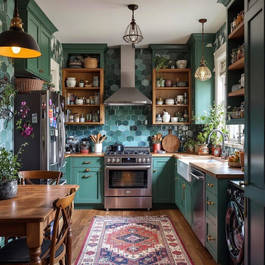 Cozy Modern Kitchen with Eclectic Goth Boho Decor