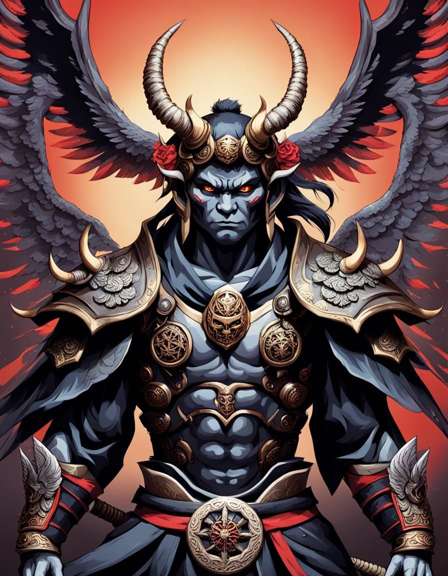 Surreal Oni Samurai Teen with Angel and Demon Traits
