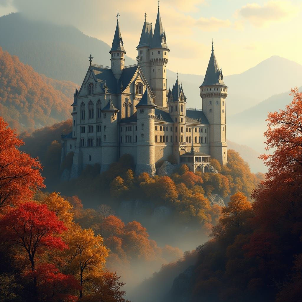Majestic German Castle in Autumn Landscape
