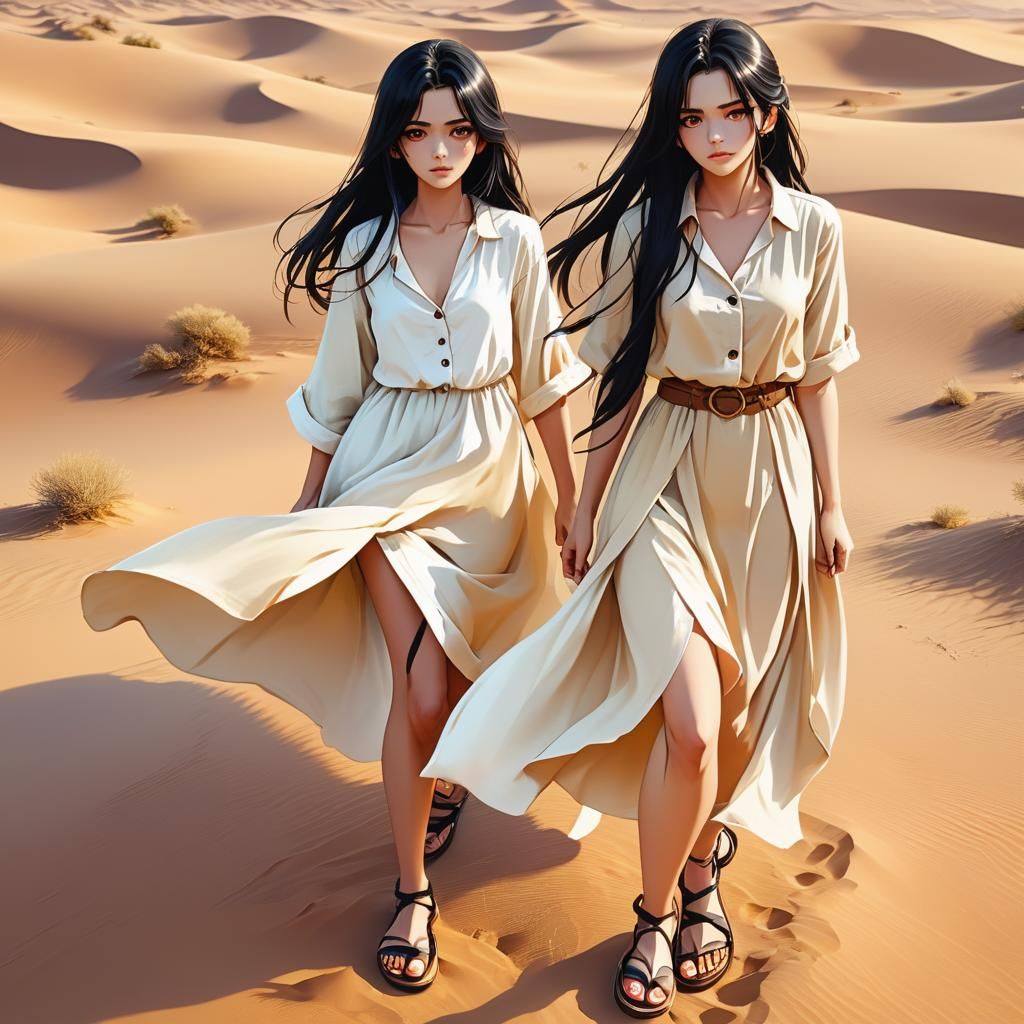 Anime Desert Beauty with Golden Eyes in Manga Style