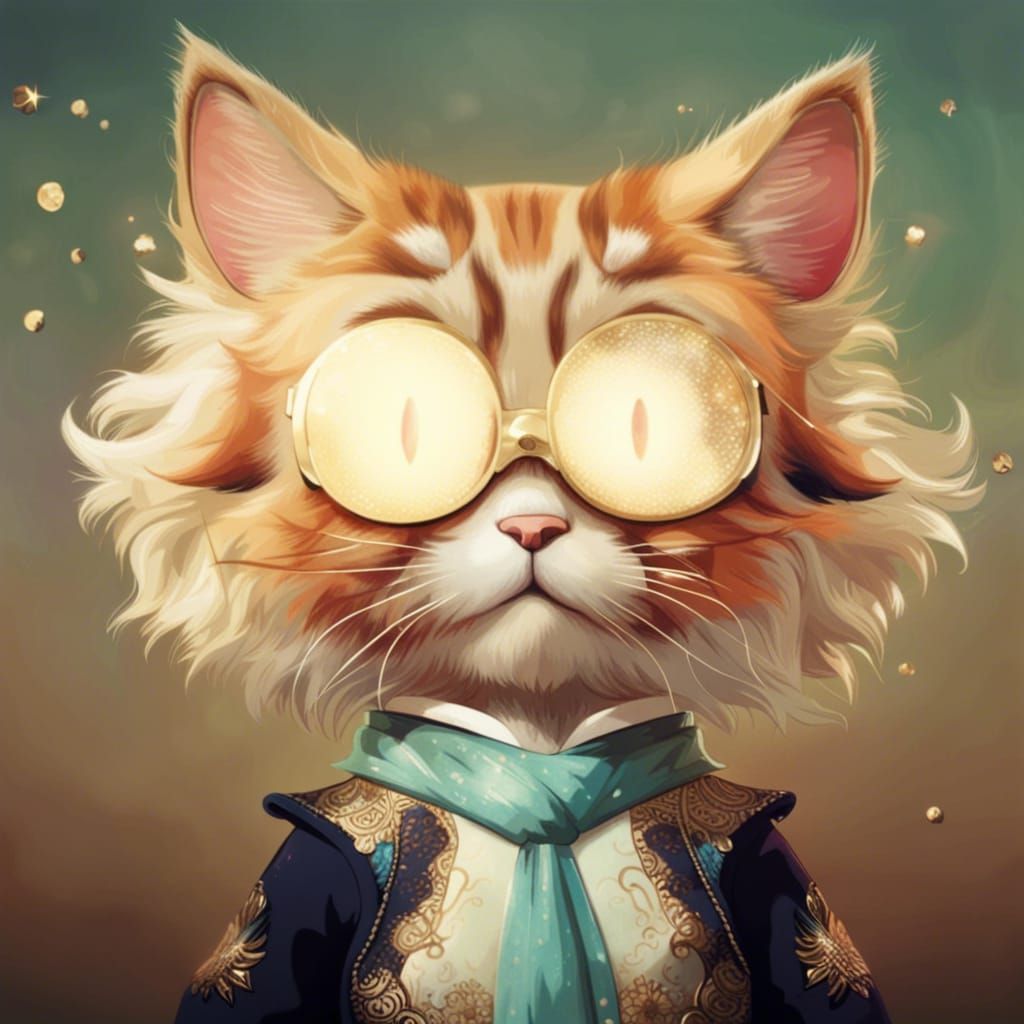 Detailed Chibi Cat Portrait in Elegant Style