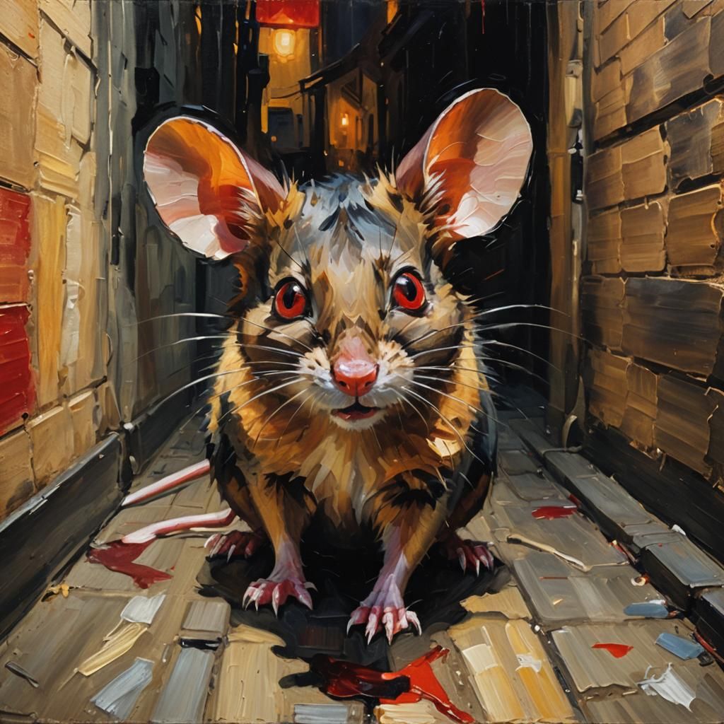 Furious Mouse Portrait in Expressionist Oil Painting