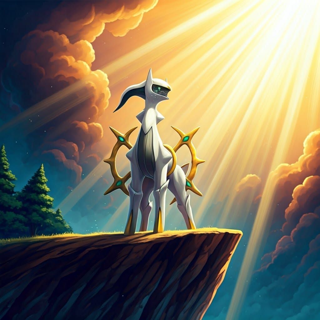 Majestic Arceus on Cliffside with Divine Light
