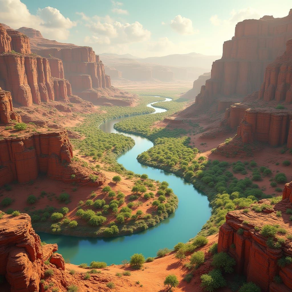 Human-Made Canals on Mars: Anime-Style 3D Render