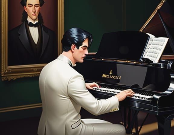 Ethereal Ballroom Piano Concert in Impasto Oil Style