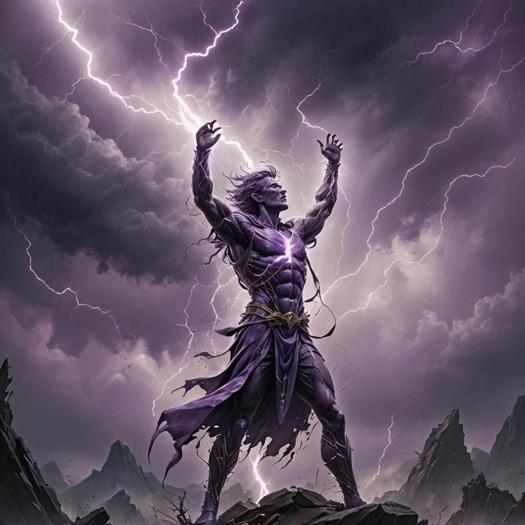Translucent Figure Struck by Purple Lightning