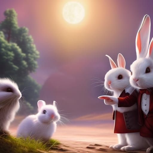 Grandpa Rabbit and Grandchildren: Fantasy Concept Art