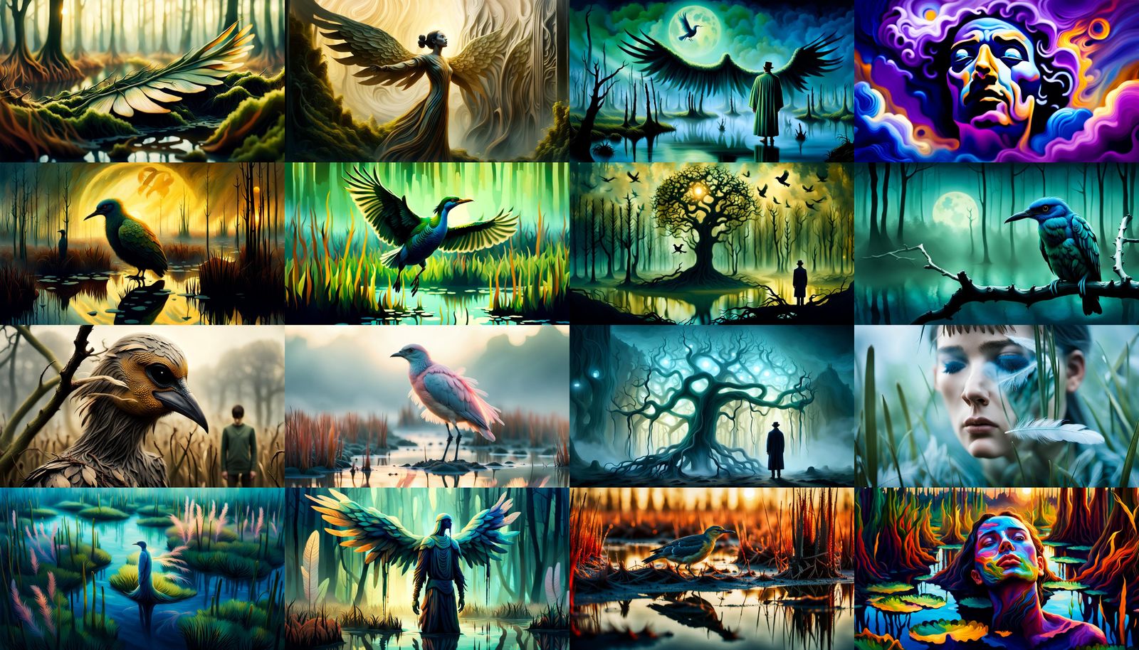 Surreal Bird on Swampy Field: Dreamlike Becoming