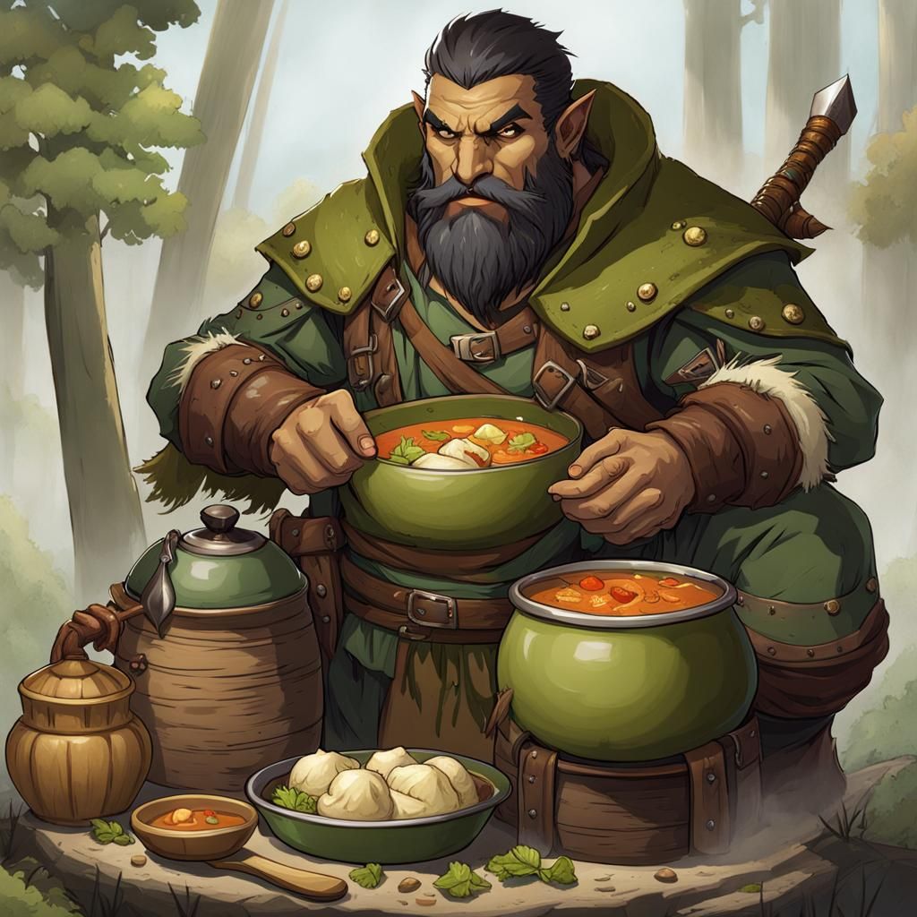 Half-Orc Ranger with Animated Soup Pot