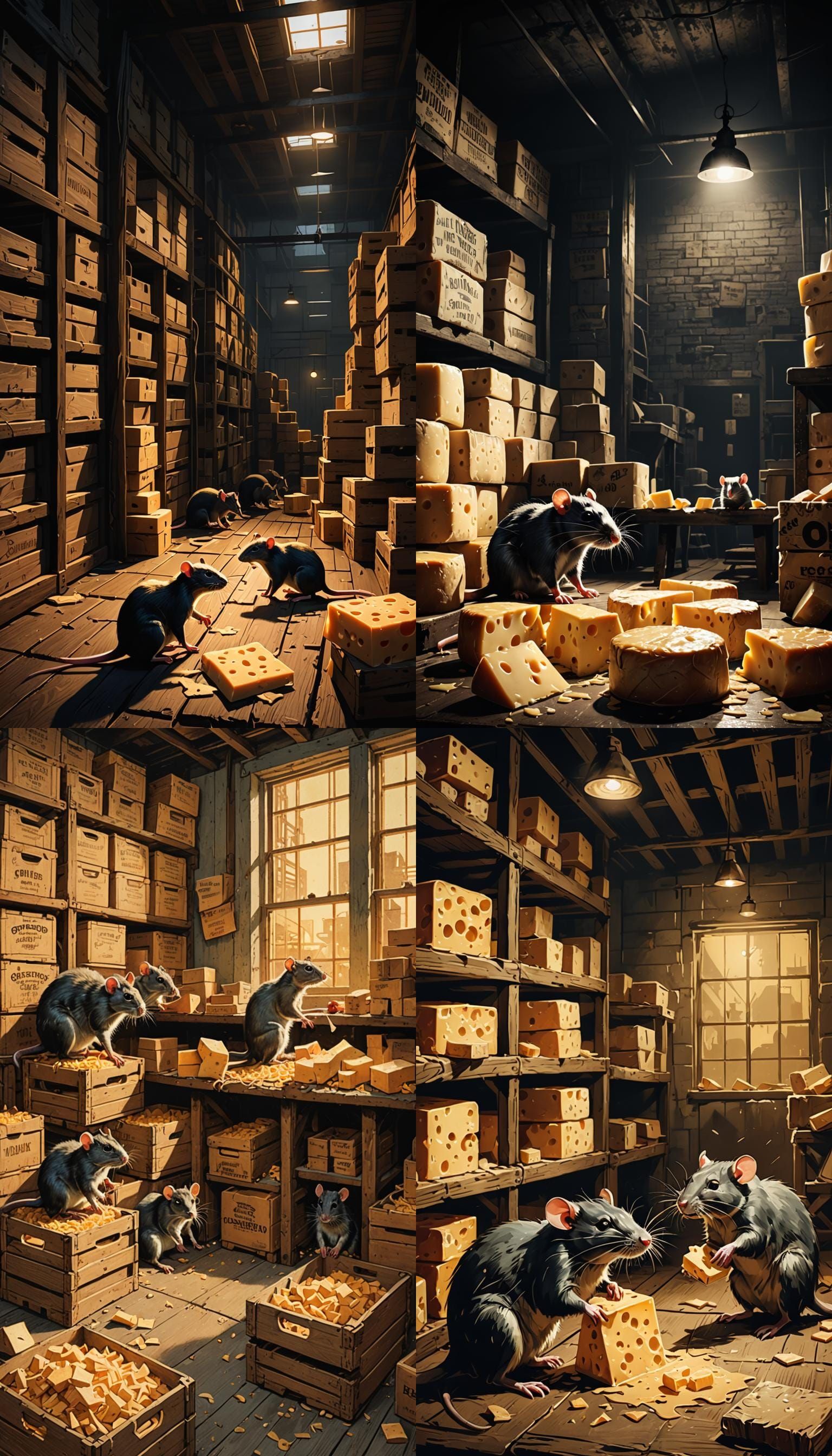 1940s Style Rats Feast in Warehouse Illustration