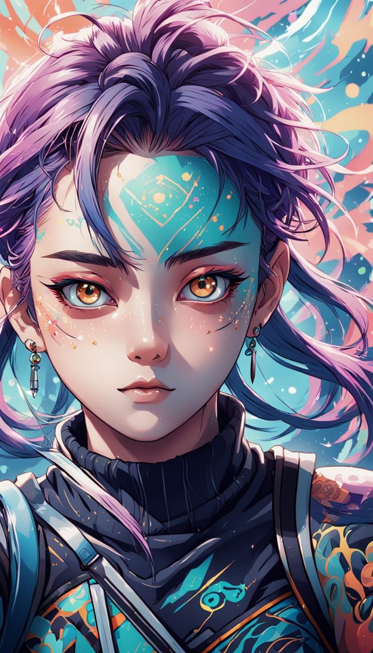 Vibrant Anime Portrait in Pastel Colors