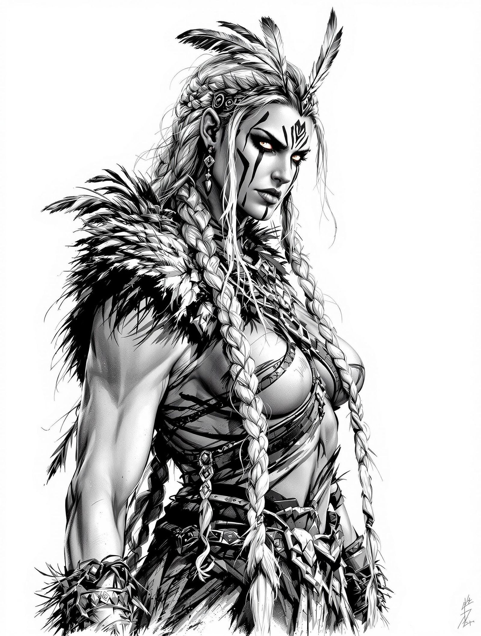 Strong Female Viking Warrior in Tribal Attire