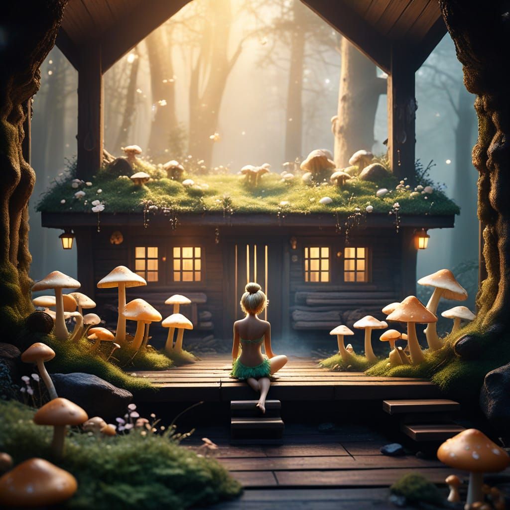 Tinker Bell in a Misty Sauna: Whimsical Fantasy Art