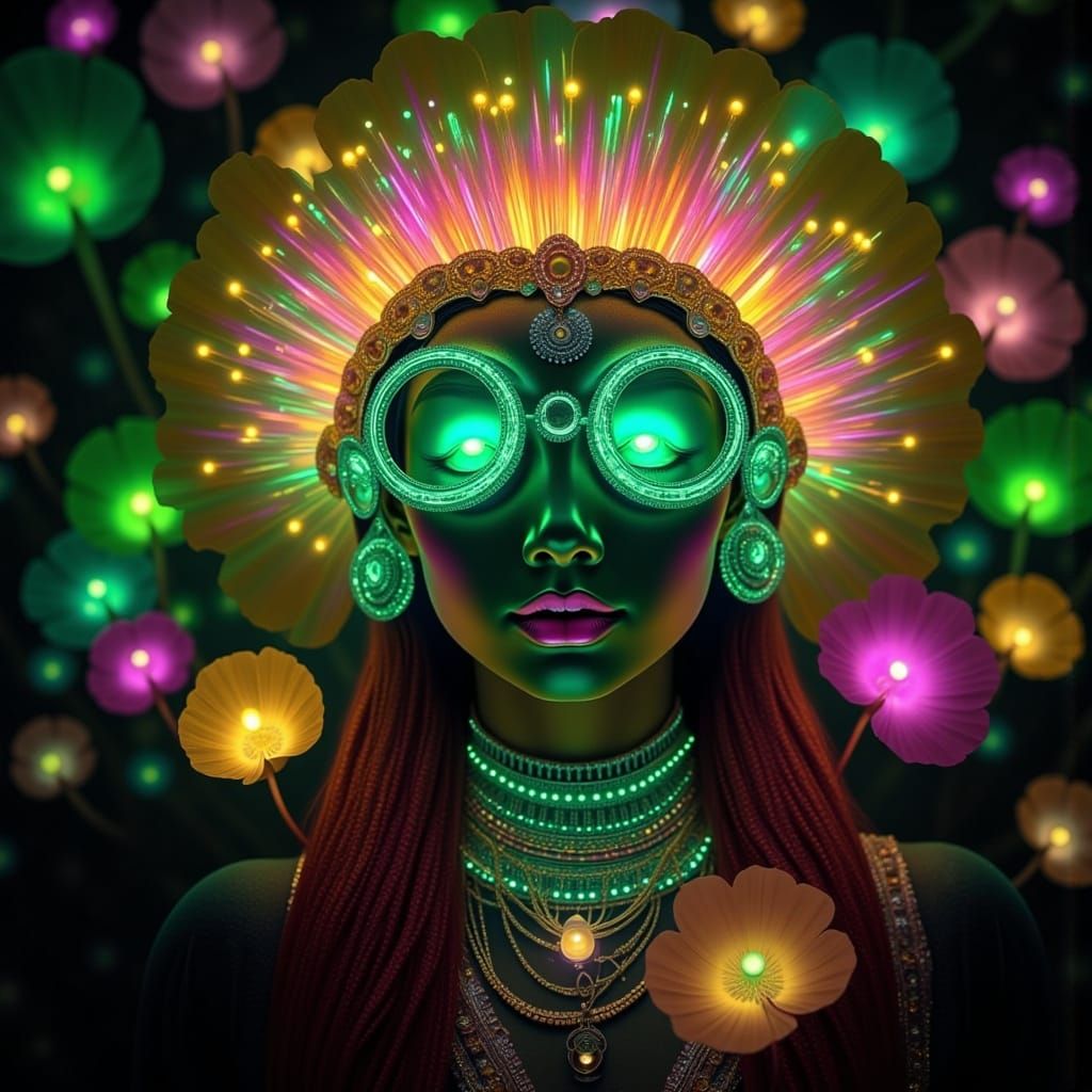 Psychedelic Glowing Flowers in Bioluminescent Forest
