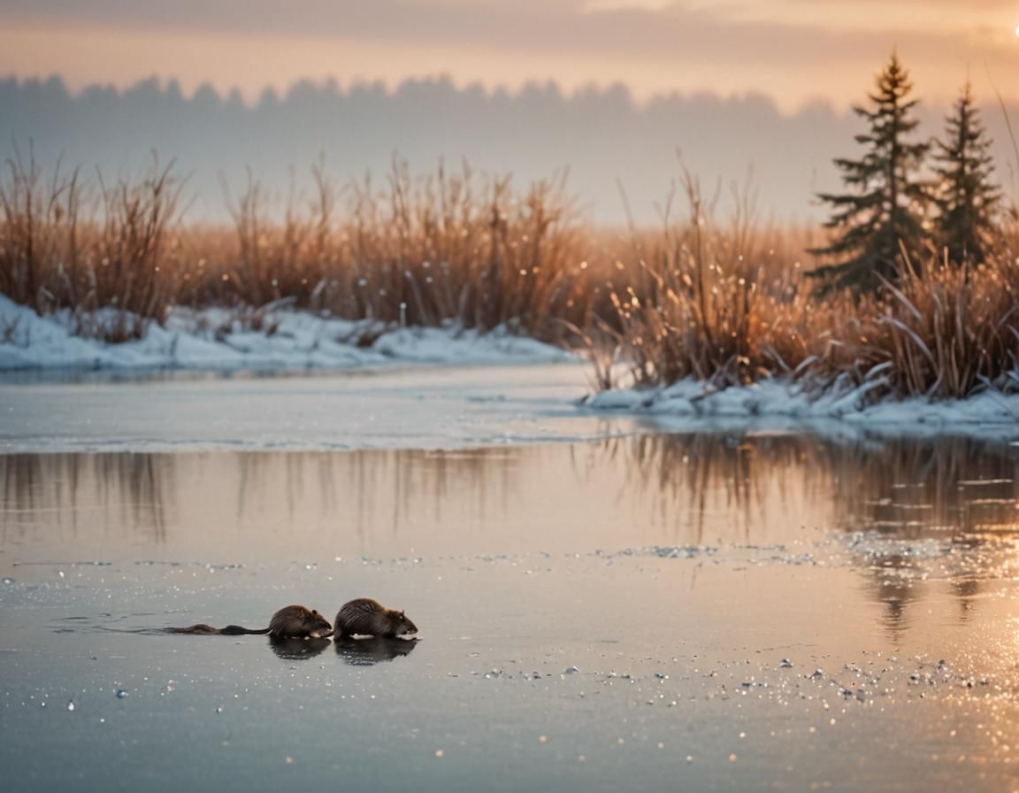 Muskrat and Beaver on Ice: Dreamy Wildlife Photography