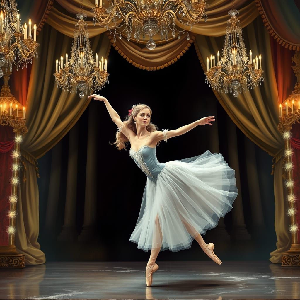 Ballerina on Broadway Stage in Whimsical Realism