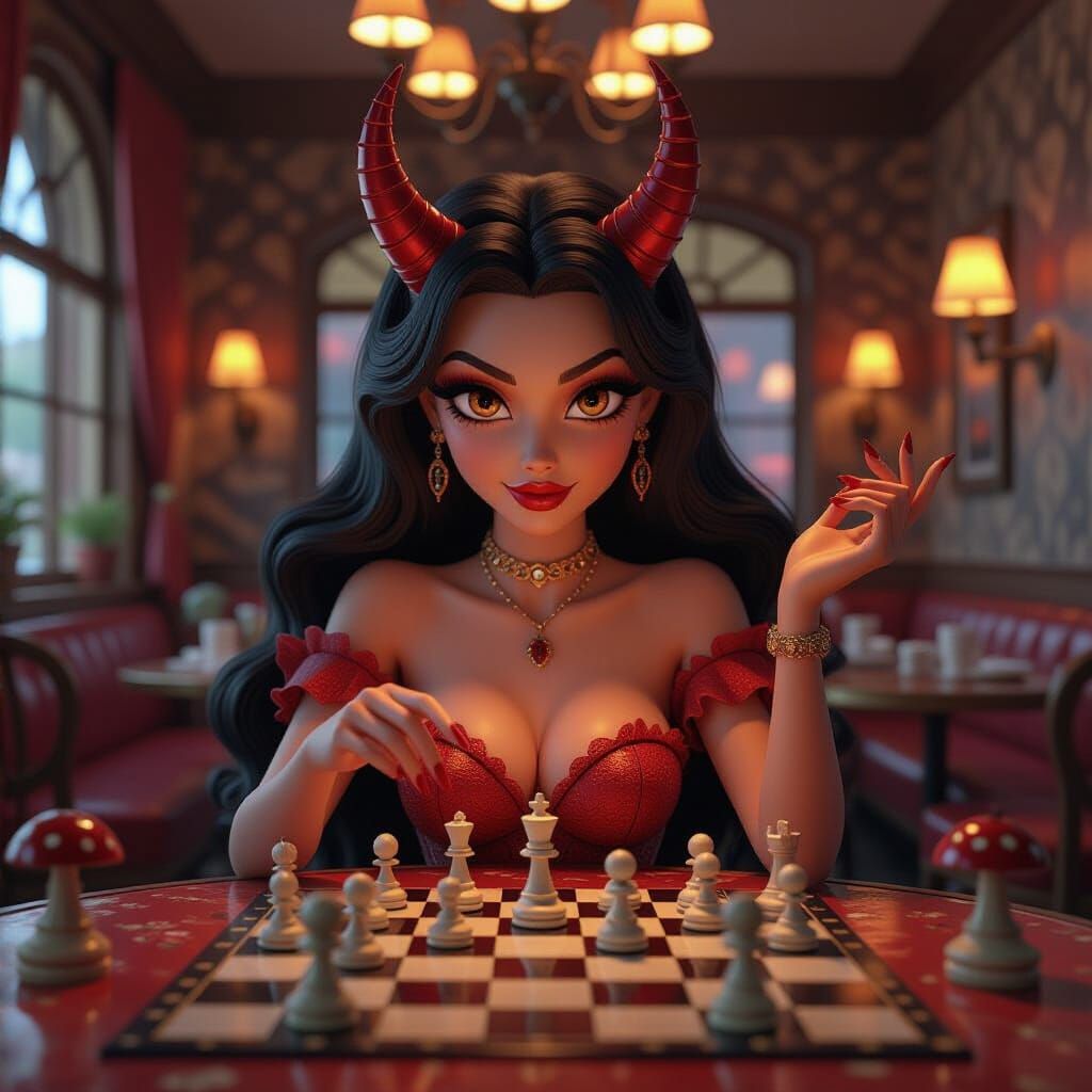 Mysterious Woman with Burning Eyes and Devil Hair