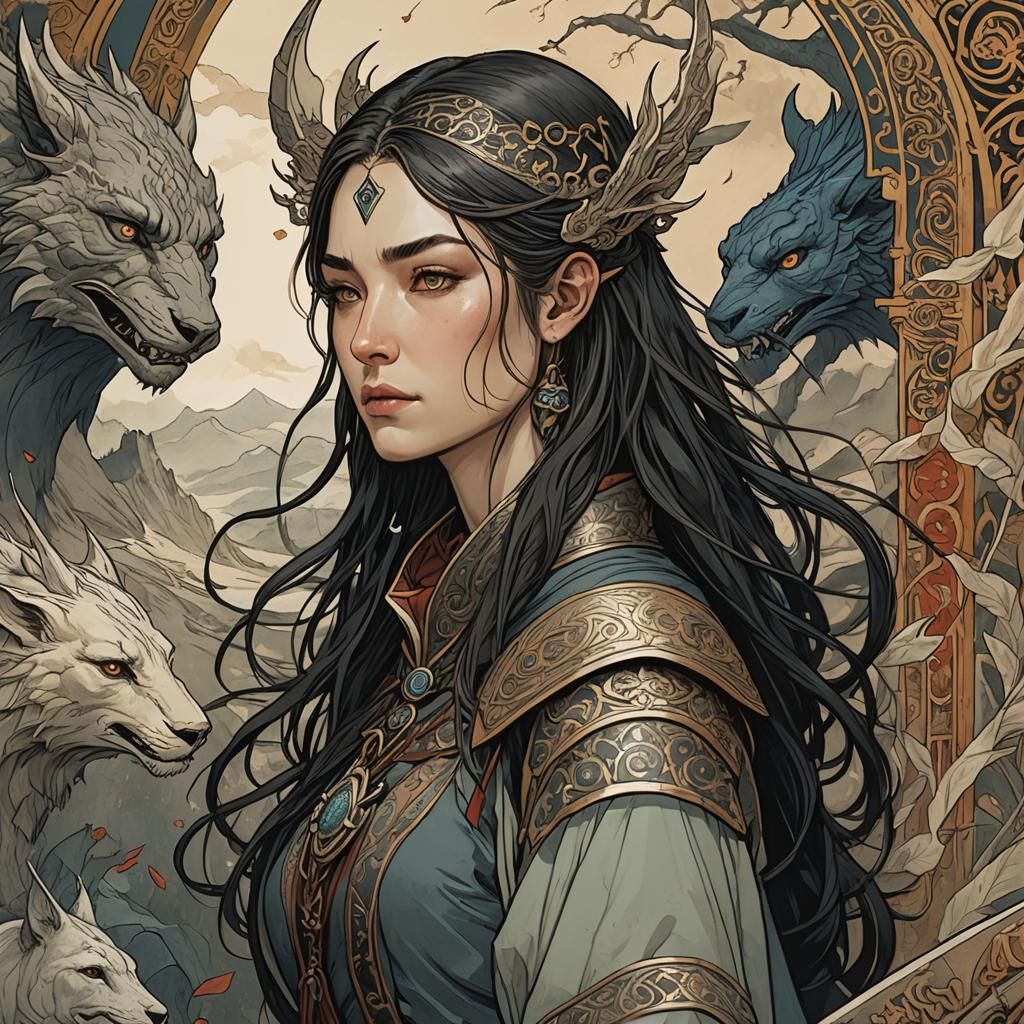 Female Dunedain Ranger in Dark Fantasy Style