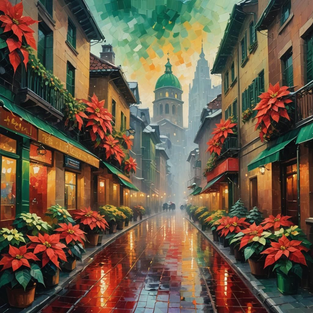 Expressionist Christmas Cityscape in Neo-Impressionism Style