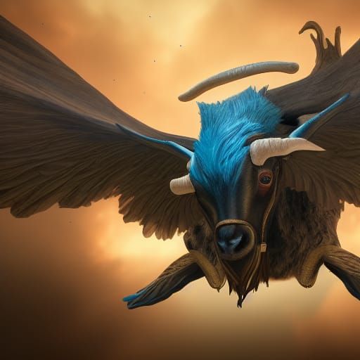 Fantastical Flying Goat Digital Painting