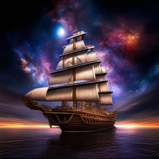 Pirate Ship Among Primordial Gods in Space