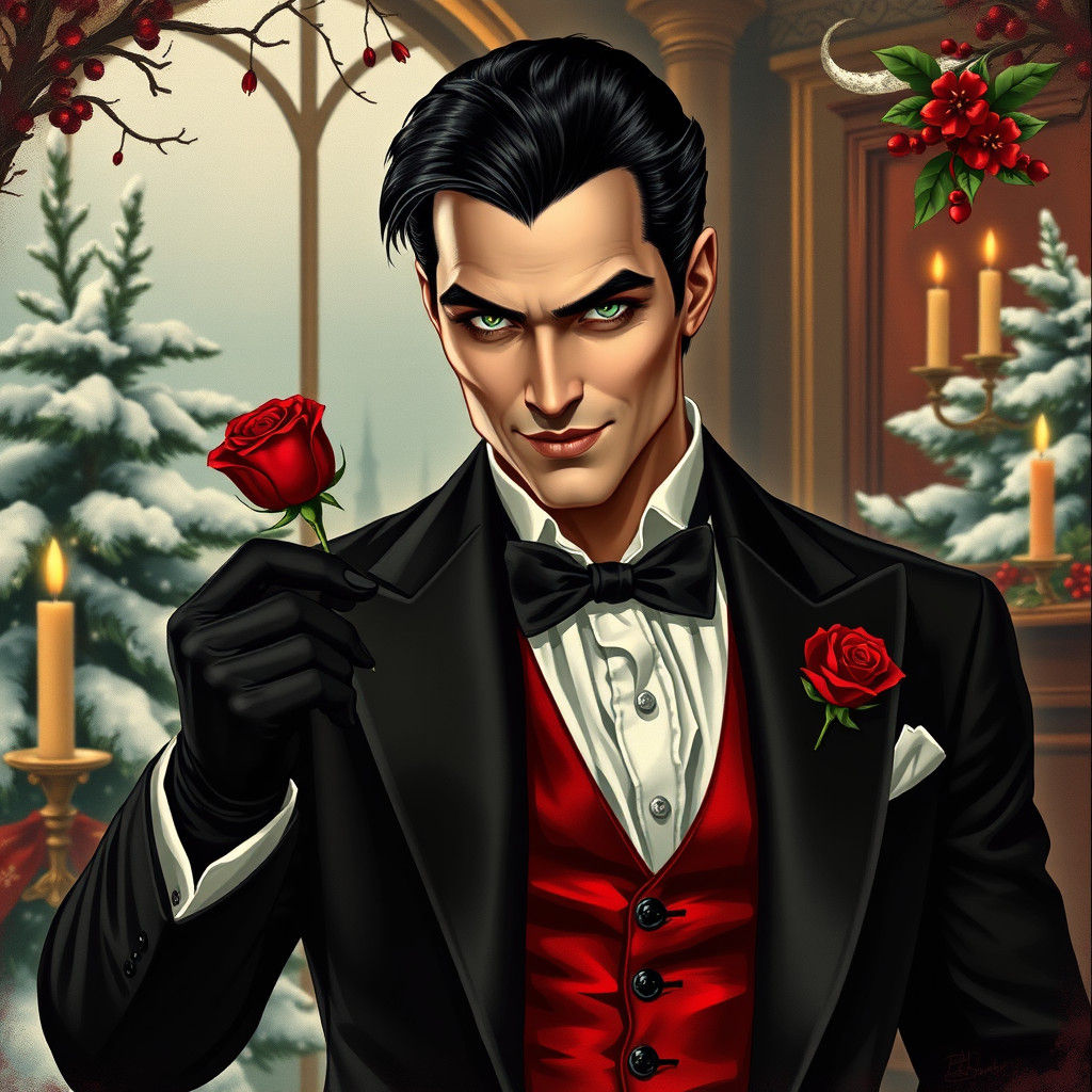 Festive Vampire Portrait in Art Deco Style