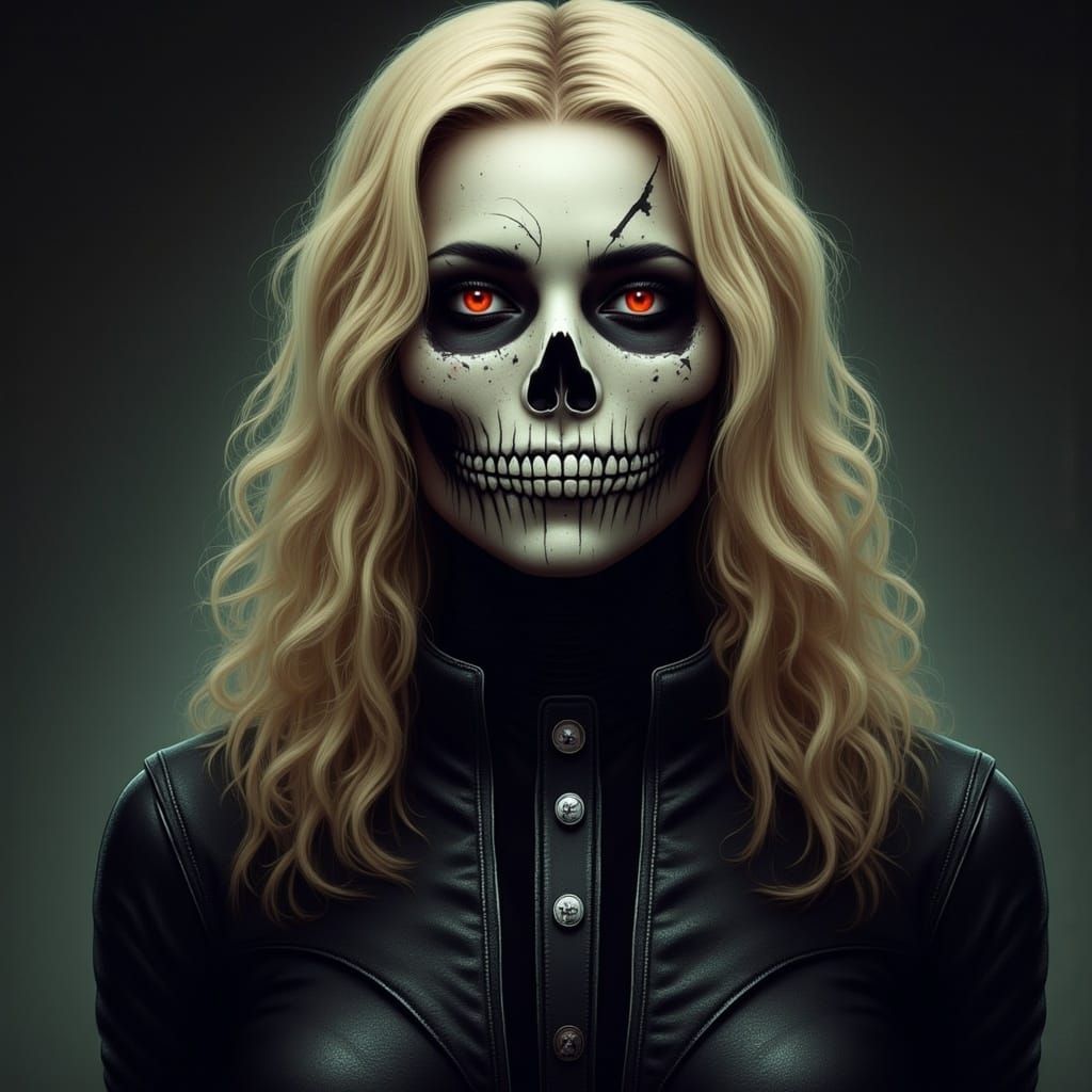 Haunting Portrait with Skeleton Makeup in Dark Fantasy Style