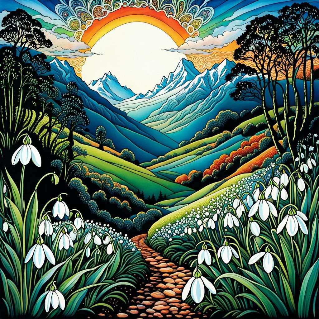 Snowdrop Zentangle Inspired by Louis Wain and Constable