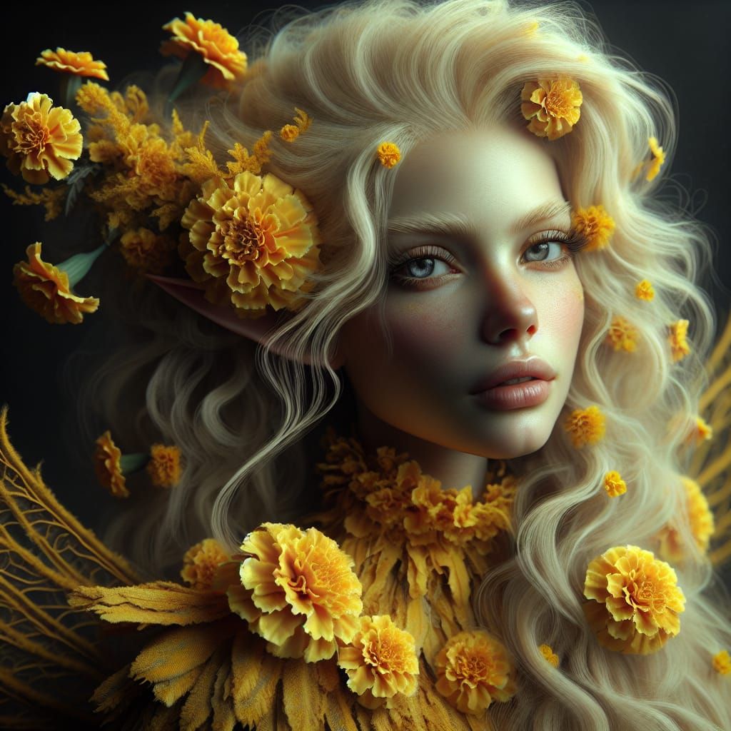 Enchanting Marigold Fairy Portrait in Hyper-Realistic 8k
