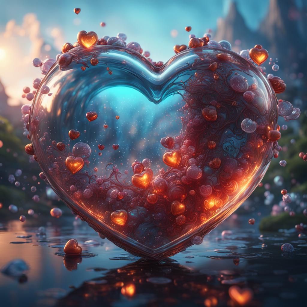 Glass Heart Filled with Pure Happiness