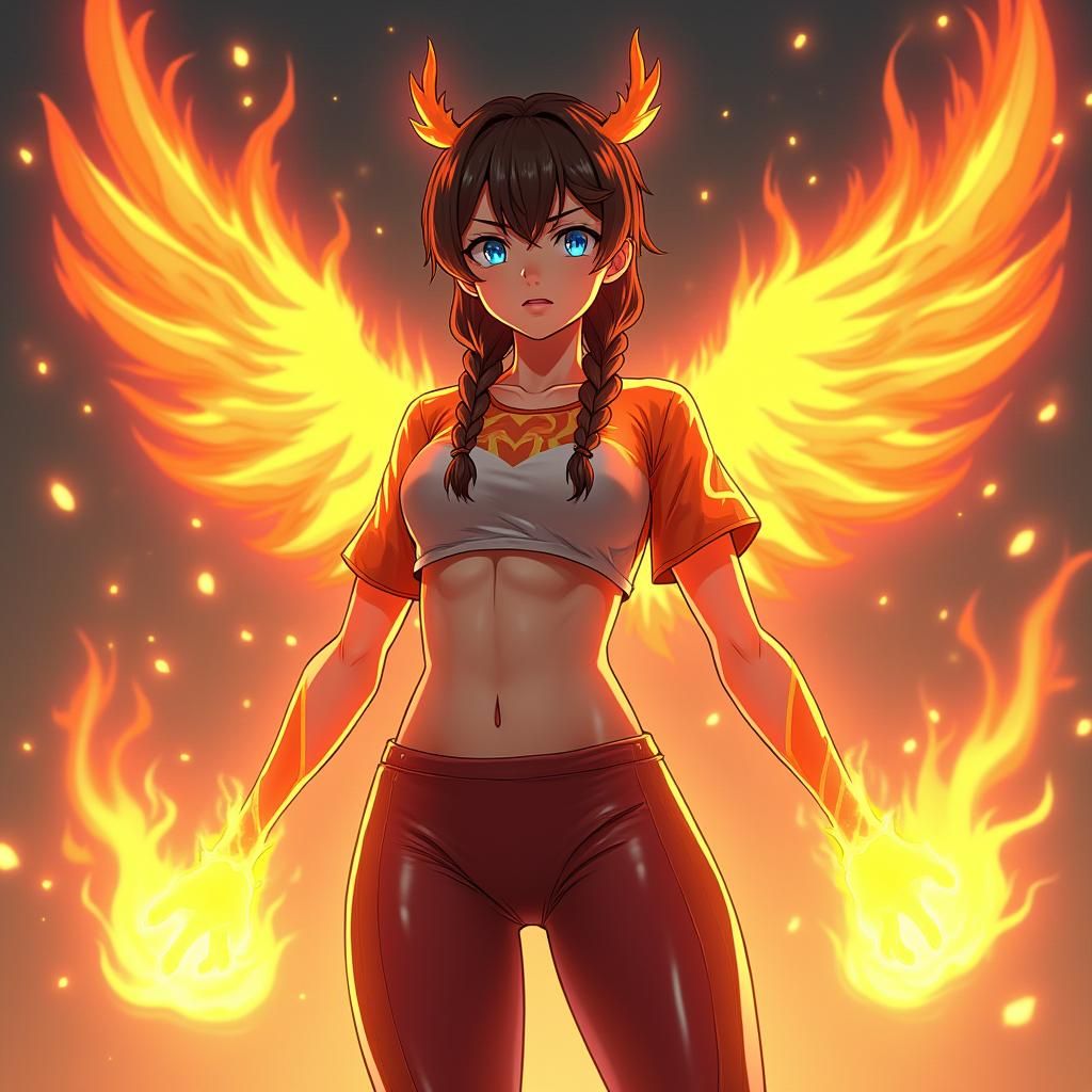 Anime Phoenix Queen with Fire Powers