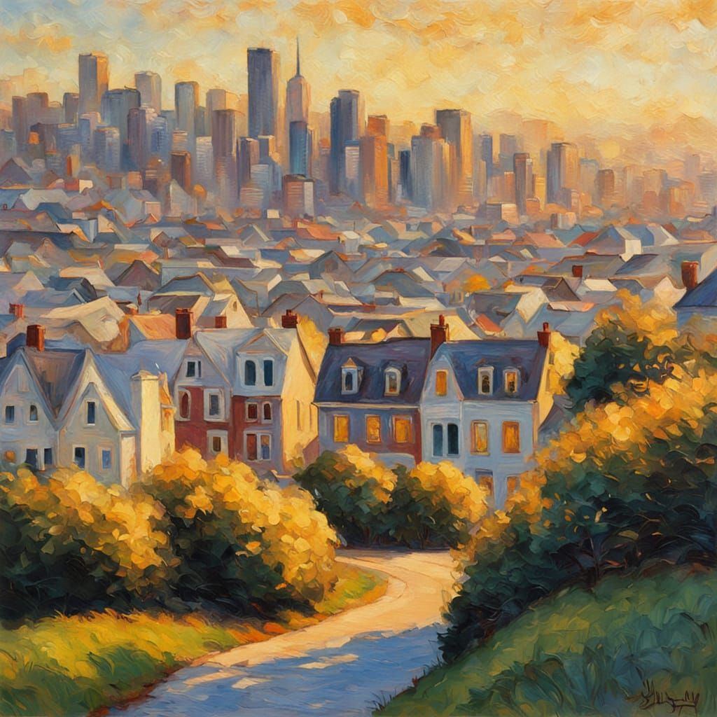 San Francisco Cityscape in Neo-Impressionist Oil Painting