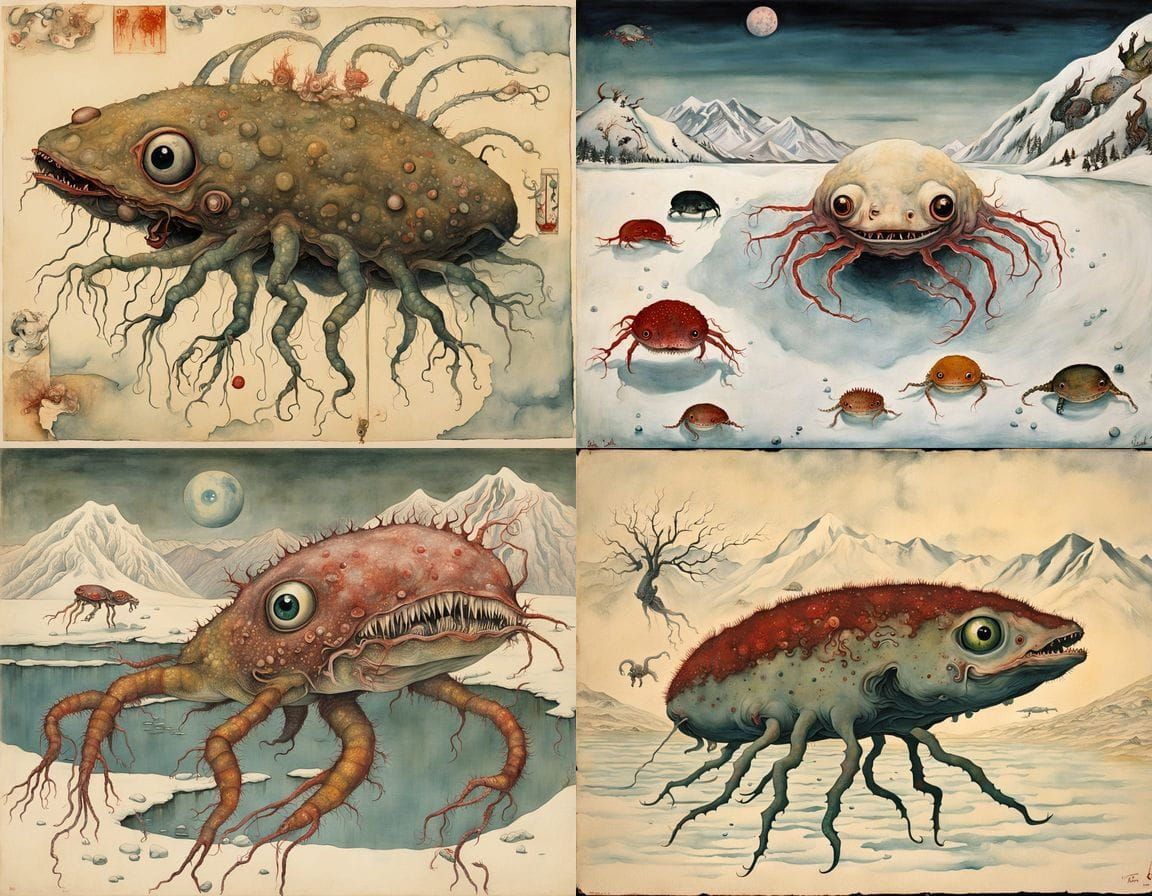 Surrealistic Horror of Mutant Hybrid in Winter Storm