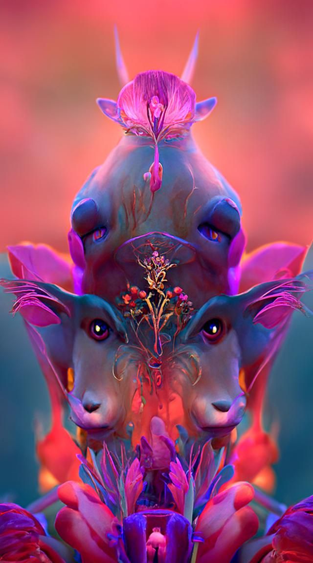 Goat and Fox in Dream Cave, Digital Art