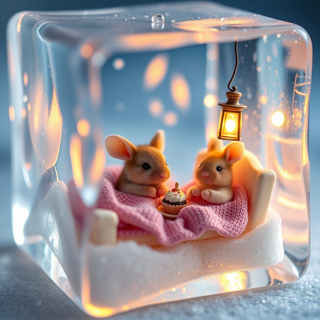Whimsical Winter Wonderland Inside an Ice Cube