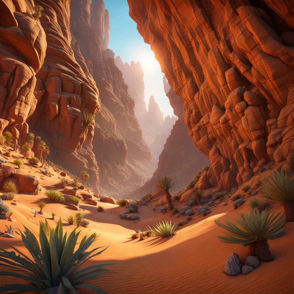 Detailed Desert Canyon in Matte Painting Style
